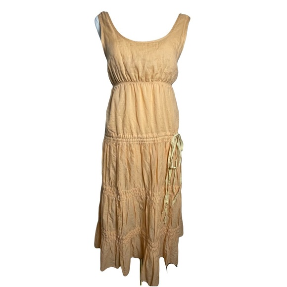 Theory Tiered Ruffle Empire Waist Cotton & Silk Midi Size S Light Apricot - Picture 4 of 15